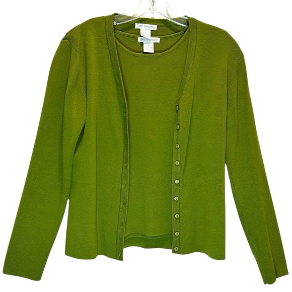 Eric Spencer Olive Green Cardigan & Sleeveless Sweater Set - Medium - Picture 1 of 9